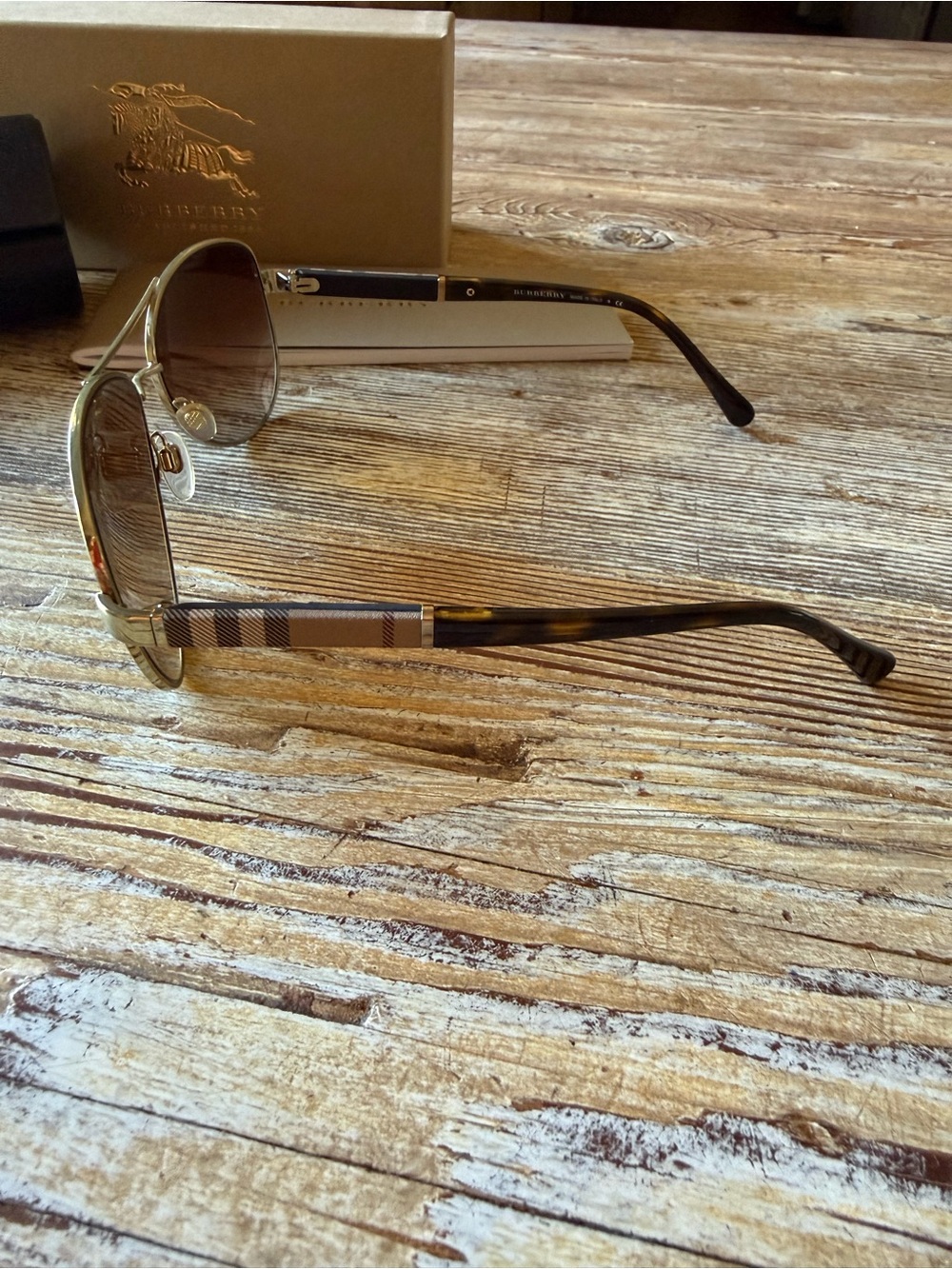 Burberry Steel tone Aviator Sunglasses with Brown Lenses - Picture 5 of 11